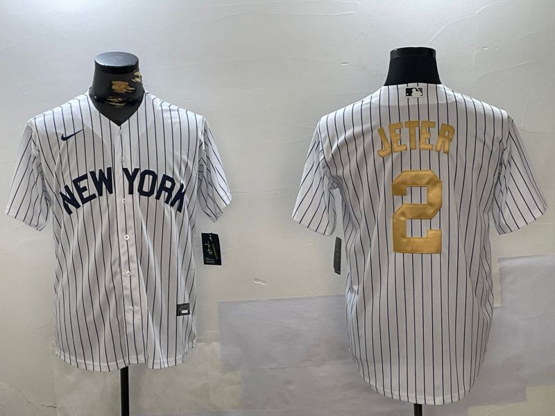Men New York Yankees 2 Jeter White Stripe Fashion Nike 2024 MLB Jersey style 1